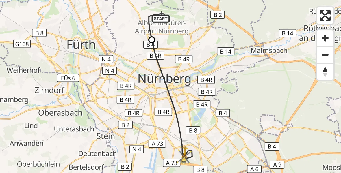 Flugroute Ambulanzhubschrauber Nuremberg Airport - Nürnberg, 13 März 2026, 18:47