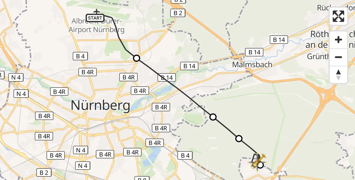 Flugroute Ambulanzhubschrauber Nuremberg Airport - Nürnberg, 13 März 2026, 20:11