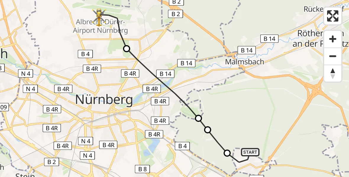 Flugroute Ambulanzhubschrauber Nürnberg - Nuremberg Airport, 13 März 2026, 20:54