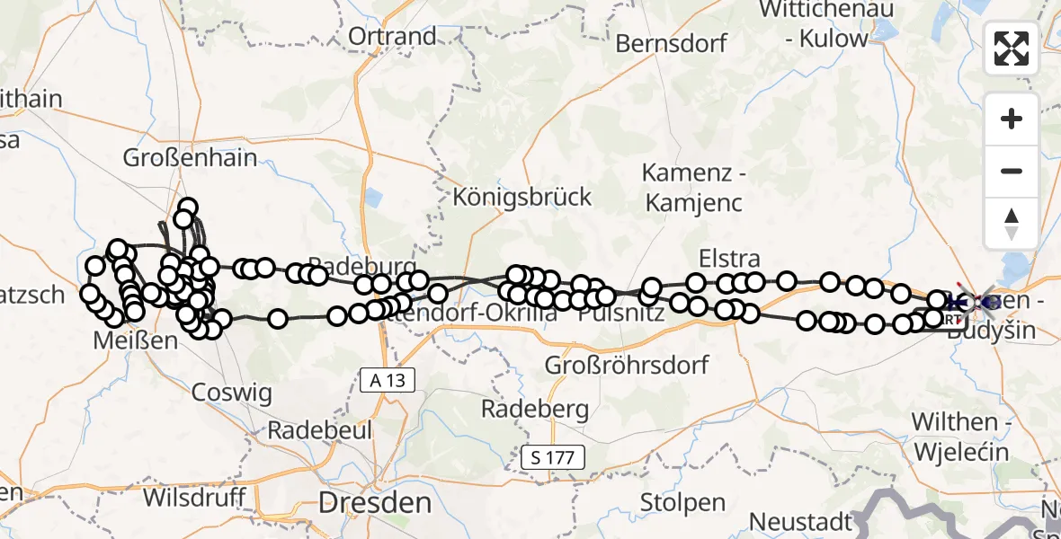 Flugroute Polizeihubschrauber Bautzen - Bautzen, 14 März 2026, 01:19