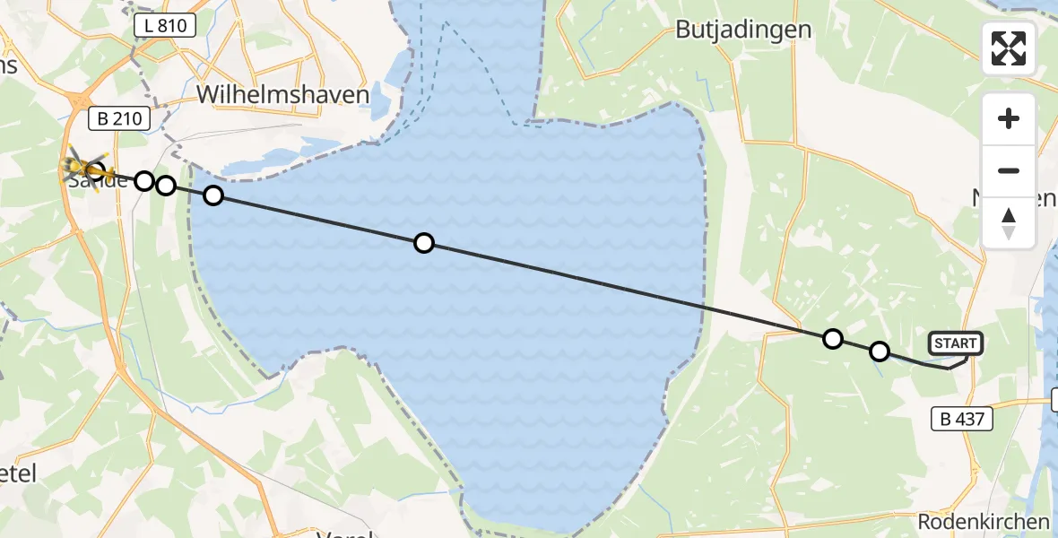 Flugroute Rettungshubschrauber Esenshamm - Sande, 14 März 2026, 04:52