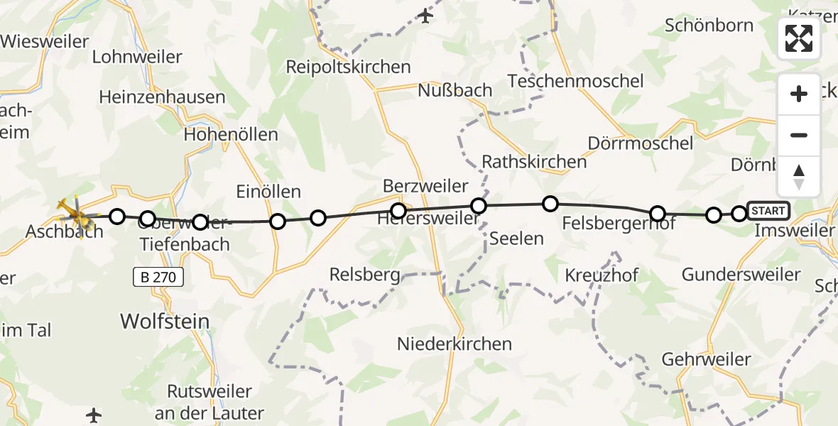 Flugroute Rettungshubschrauber Imsweiler UL - Aschbach, 14 März 2026, 05:52