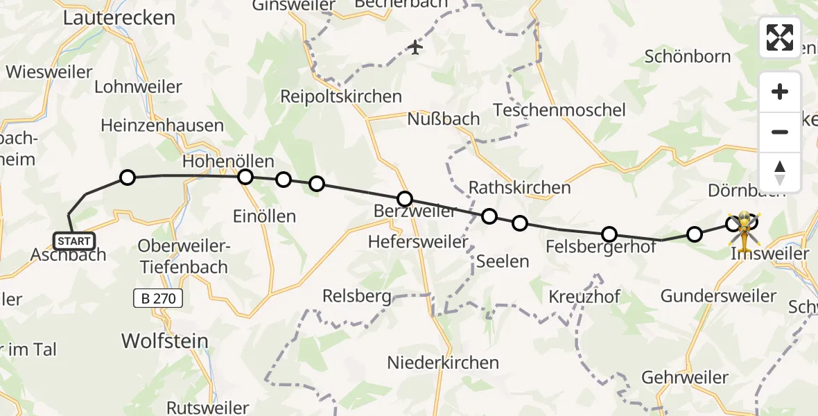Routekaart van de vlucht: Rettungshubschrauber nach Imsweiler UL