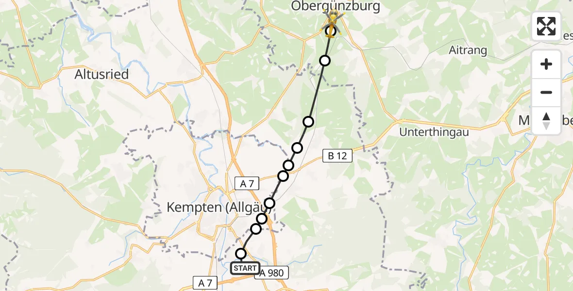Routekaart van de vlucht: Rettungshubschrauber nach Obergünzburg, Eschenlohweg