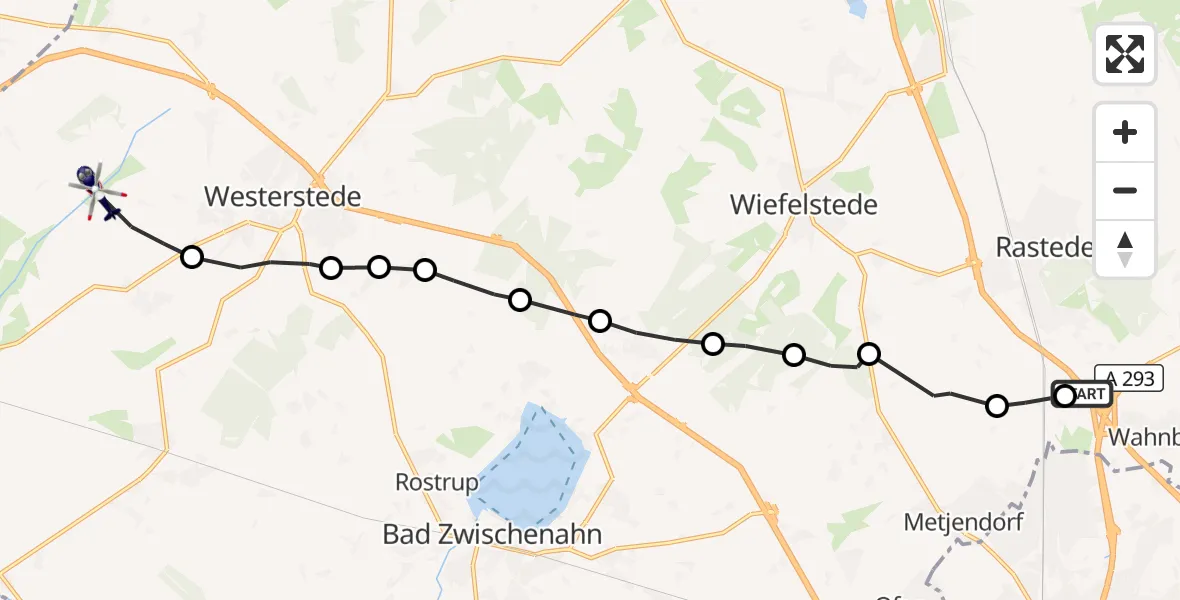 Flugroute Polizeihubschrauber Oldenburg Police Heliport - Westerstederfeld, 14 März 2026, 06:49