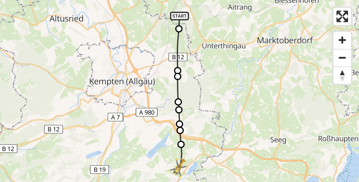 Flugroute Rettungshubschrauber Sellthüren - Wertach, 14 März 2026, 07:14