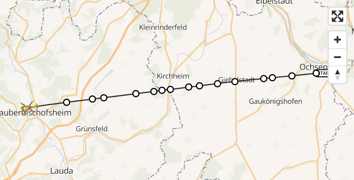 Routekaart van de vlucht: Rettungshubschrauber nach Tauberbischofsheim-Stadt, Hochhäuser Straße