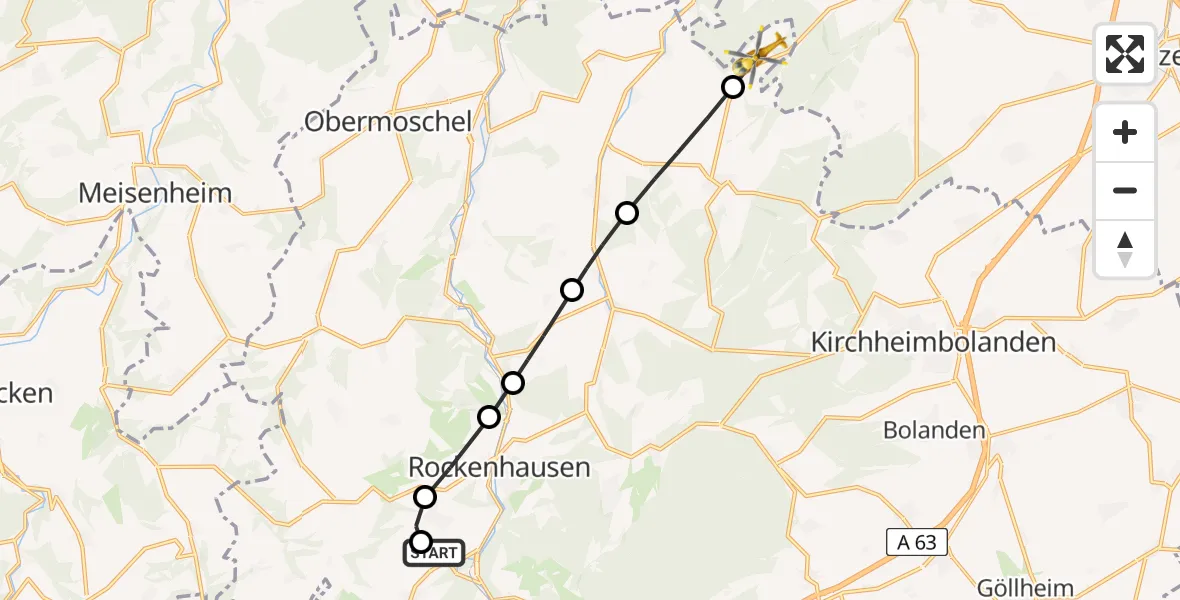 Flugroute Rettungshubschrauber Imsweiler UL - Mörsfeld, 14 März 2026, 07:32