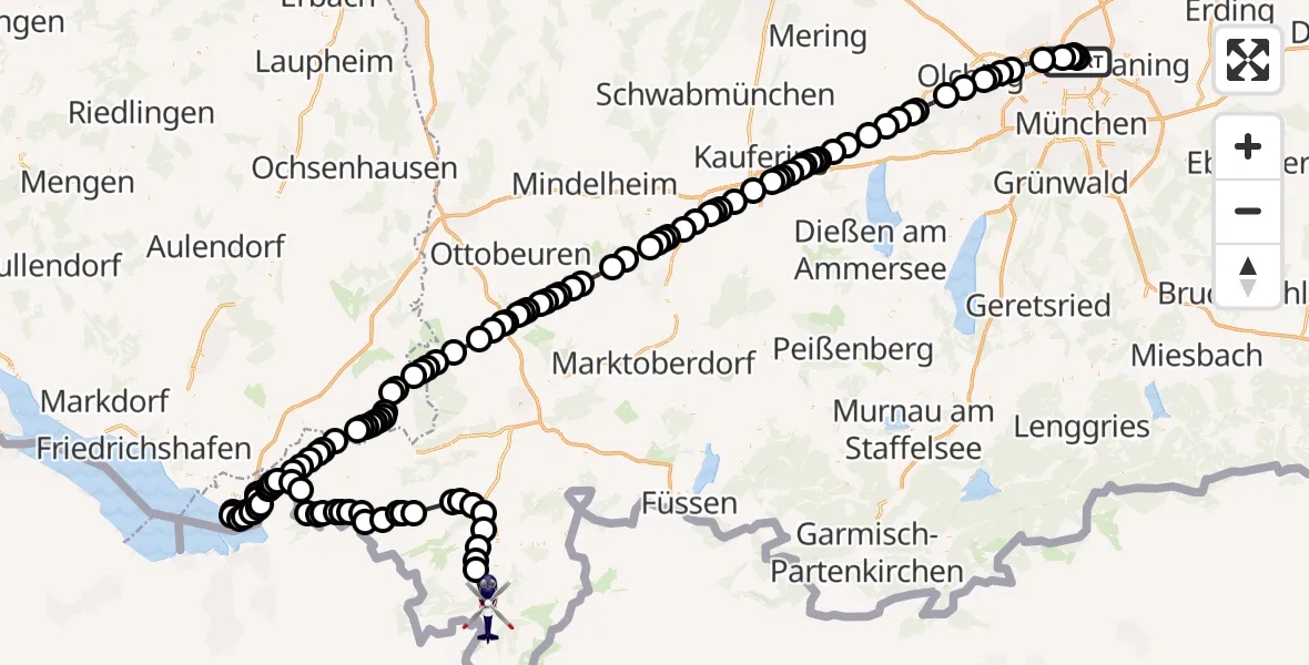 Flugroute Polizeihubschrauber Oberschleißheim - Kornau, 14 März 2026, 07:33