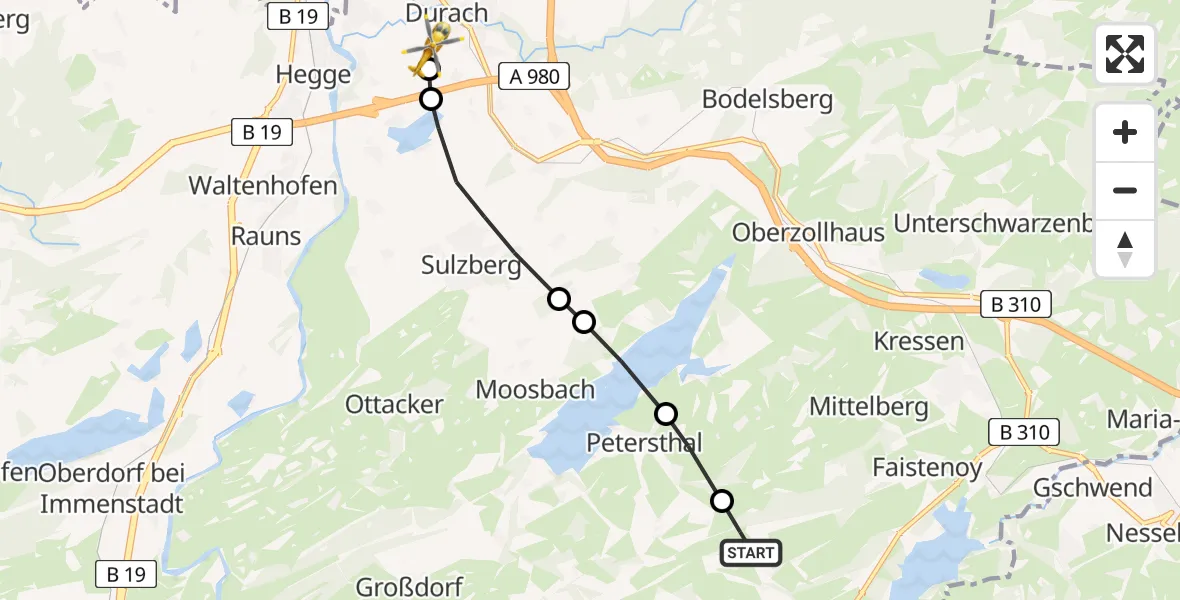 Flugroute Rettungshubschrauber Wertach - Kempten-Durach Airfield, 14 März 2026, 07:54