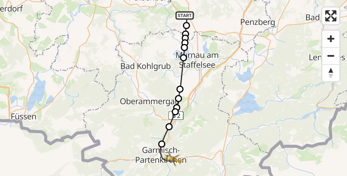 Routekaart van de vlucht: Rettungshubschrauber nach Garmisch-Partenkirchen Clinic Heliport
