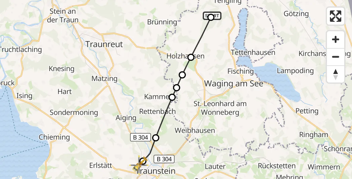 Flugroute Rettungshubschrauber Tengling - Traunstein Hospital, 14 März 2026, 08:06