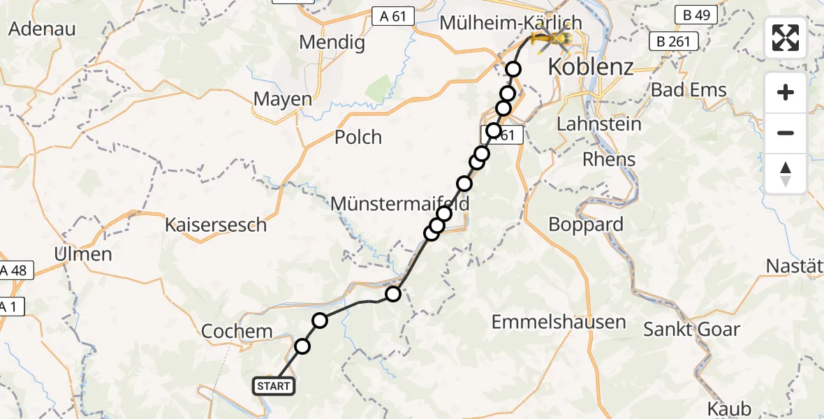 Flugroute Rettungshubschrauber Briedern - Bubenheim, 14 März 2026, 08:07