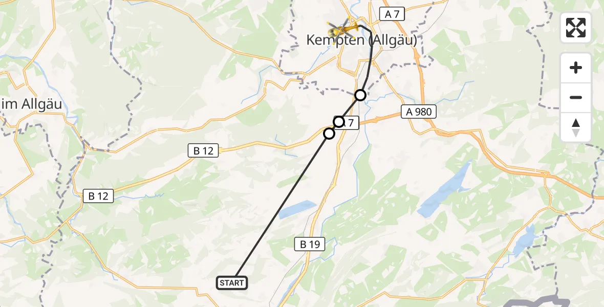 Flugroute Rettungshubschrauber Immenstadt im Allgäu - Kempten (Allgäu), 14 März 2026, 08:35