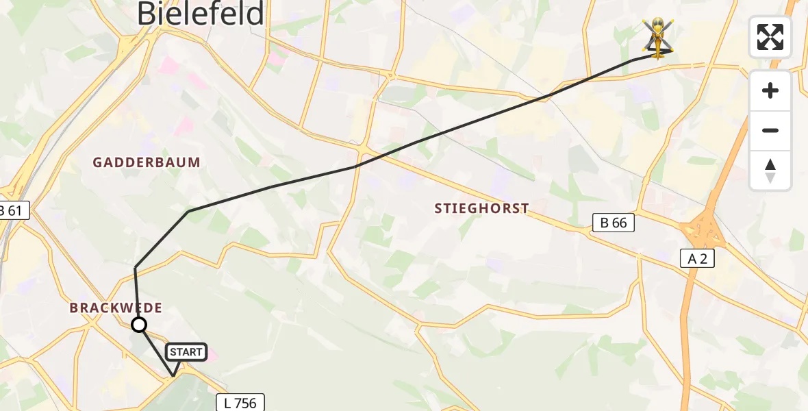 Flugroute Rettungshubschrauber Luftrettungszentrum Bielefeld - Bielefeld, 14 März 2026, 08:38