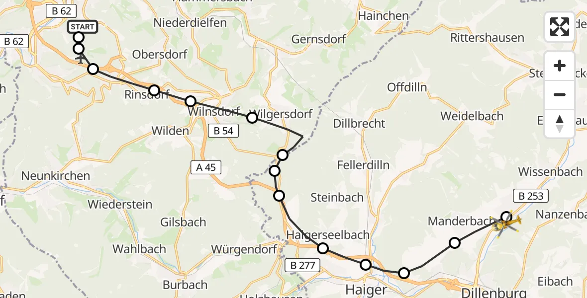 Flugroute Rettungshubschrauber Evangelisches Jung-Stilling Hospital - Frohnhausen, 14 März 2026, 08:40