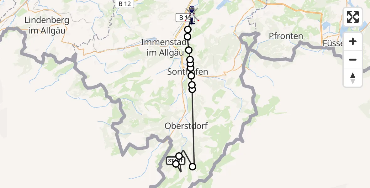 Flugroute Polizeihubschrauber Faistenoy - Rottach, 14 März 2026, 09:02
