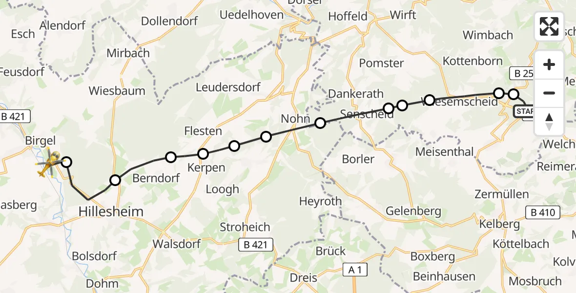 Flugroute Ambulanzhubschrauber Nürburg - Birgel, 14 März 2026, 09:18