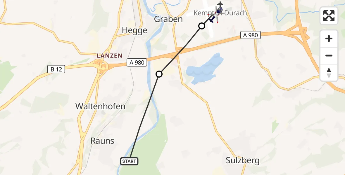 Flugroute Polizeihubschrauber Rauns - Kempten-Durach Airfield, 14 März 2026, 09:20