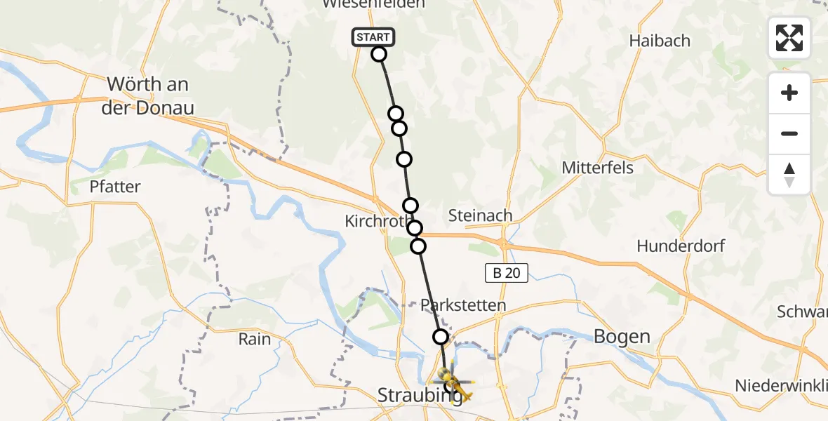Routekaart van de vlucht: Rettungshubschrauber nach Sankt Elisabeth Hospital Straubing