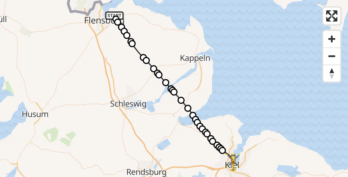 Flugroute Rettungshubschrauber Engelsby - Kiel, 14 März 2026, 09:27
