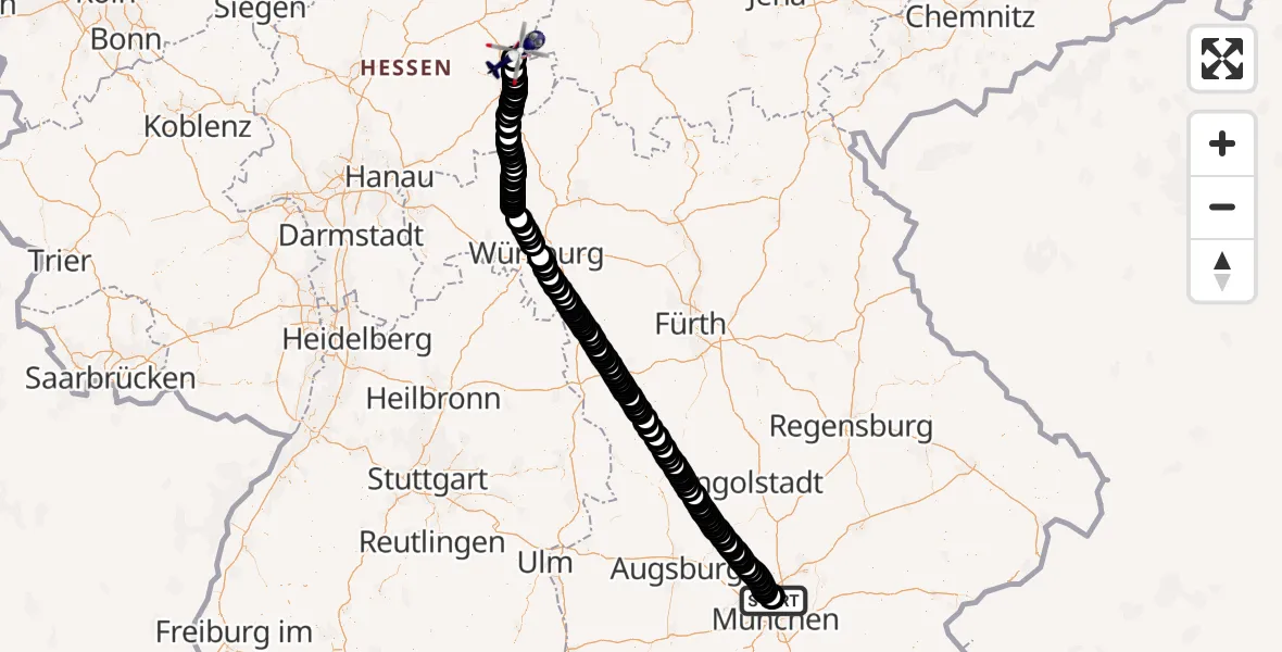 Flugroute Polizeihubschrauber Oberschleissheim Heliport - Mackenzell, 14 März 2026, 09:29