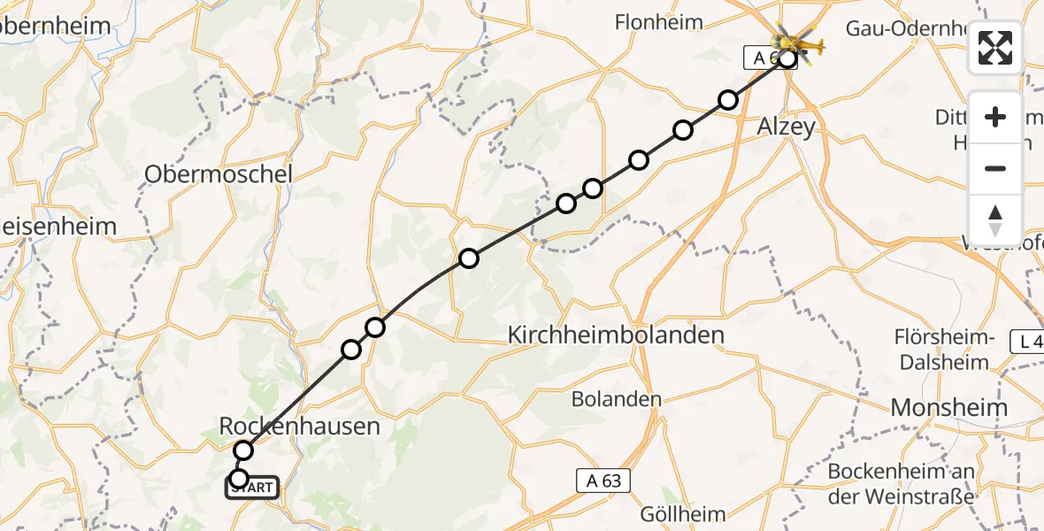 Routekaart van de vlucht: Rettungshubschrauber nach Albig, Aussiedlerhof