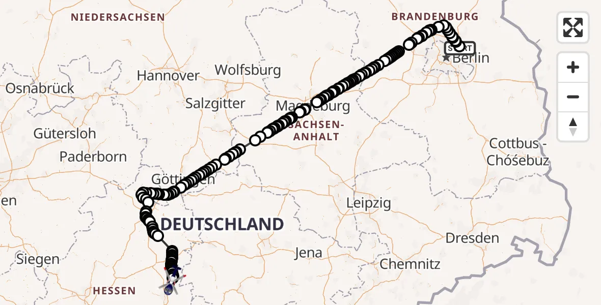 Flugroute Polizeihubschrauber Ahrensfelde Heliport - Kirchhasel, 14 März 2026, 09:31
