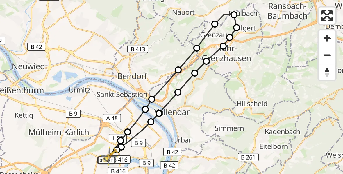 Flugroute Rettungshubschrauber Koblenz - Koblenz, 14 März 2026, 09:31
