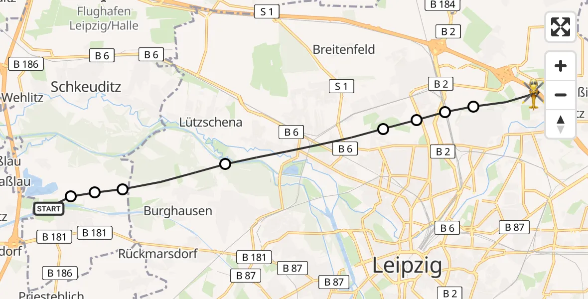 Flugroute Rettungshubschrauber Schkeuditz - Nordost, 14 März 2026, 09:39