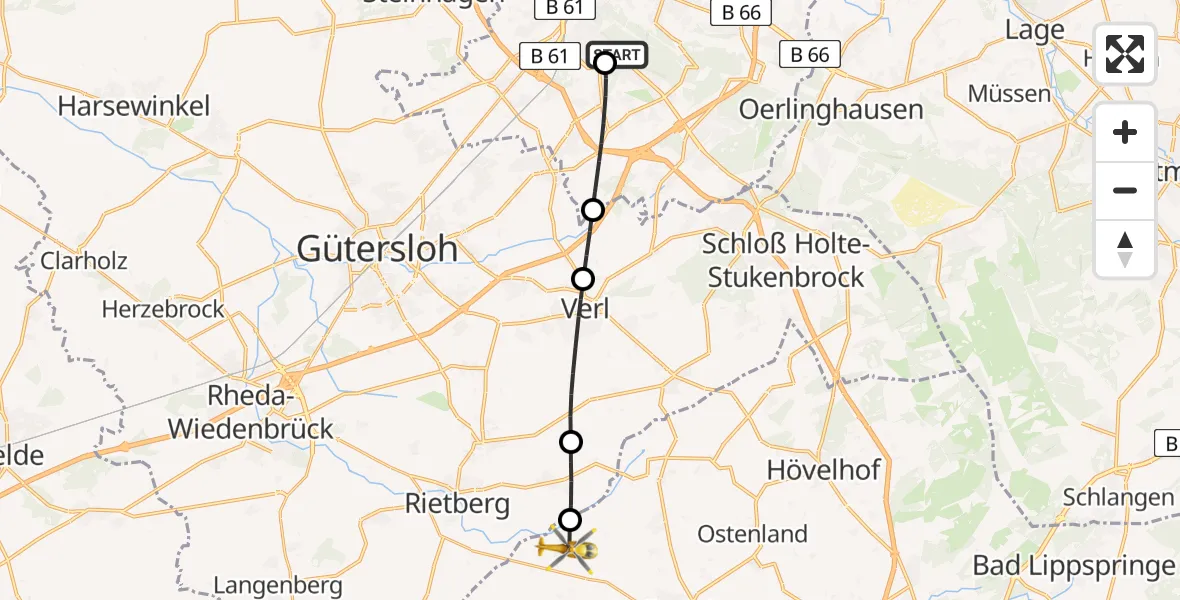 Flugroute Rettungshubschrauber Luftrettungszentrum Bielefeld - Delbrück, 14 März 2026, 09:44