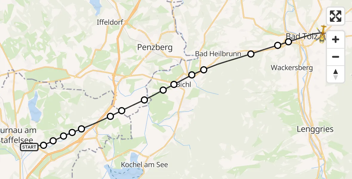 Flugroute Rettungshubschrauber Hechendorf - Bad Tölz, 14 März 2026, 09:53