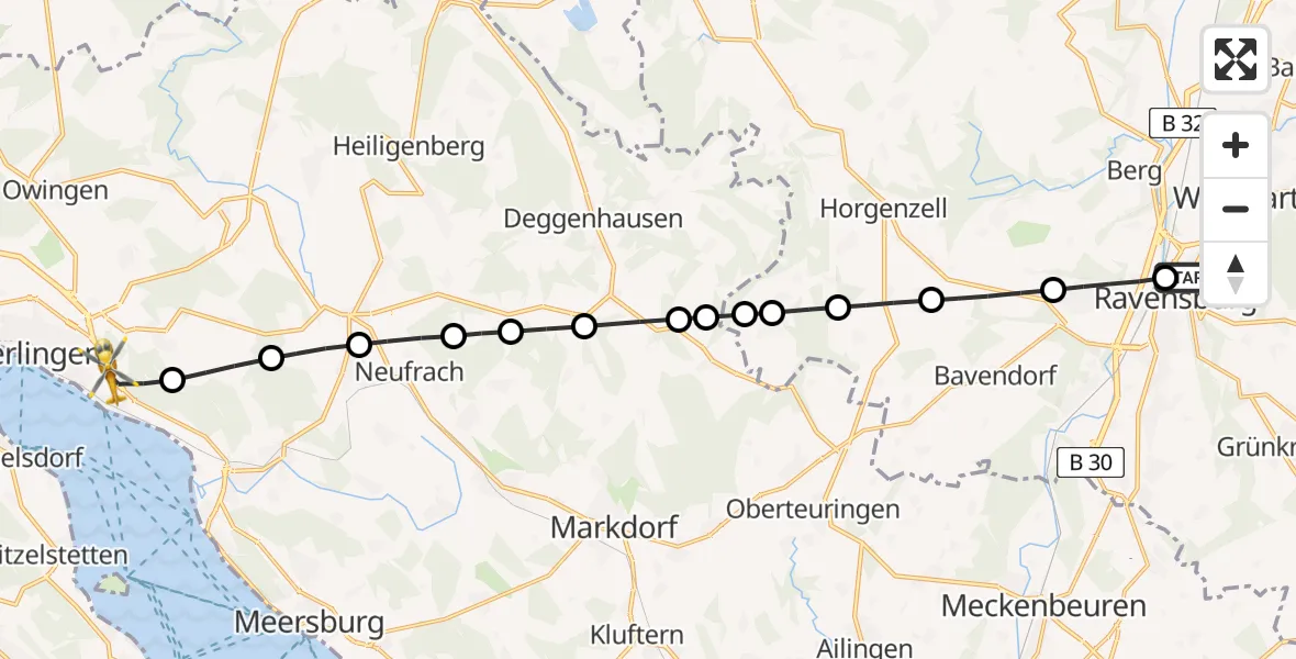 Flugroute Rettungshubschrauber Sankt Elisabeth Hospital - Überlingen, 14 März 2026, 09:54