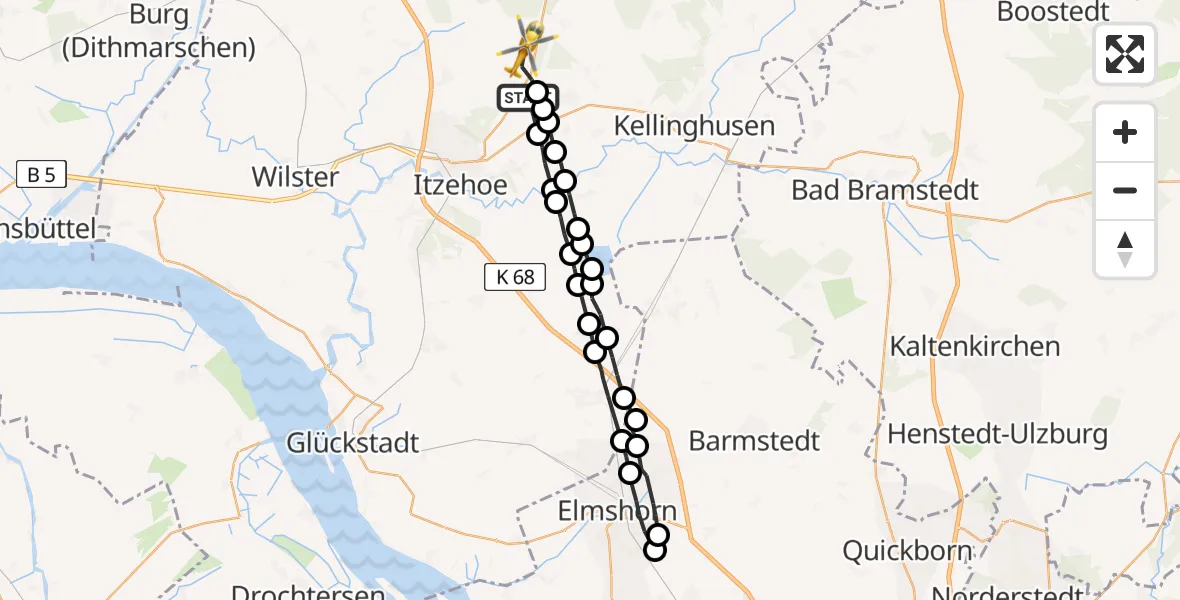 Routekaart van de vlucht: Rettungshubschrauber nach Hohenlockstedt, Hungriger Wolf