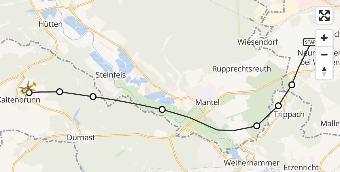 Flugroute Rettungshubschrauber Neunkirchen bei Weiden - Kaltenbrunn, 14 März 2026, 09:56