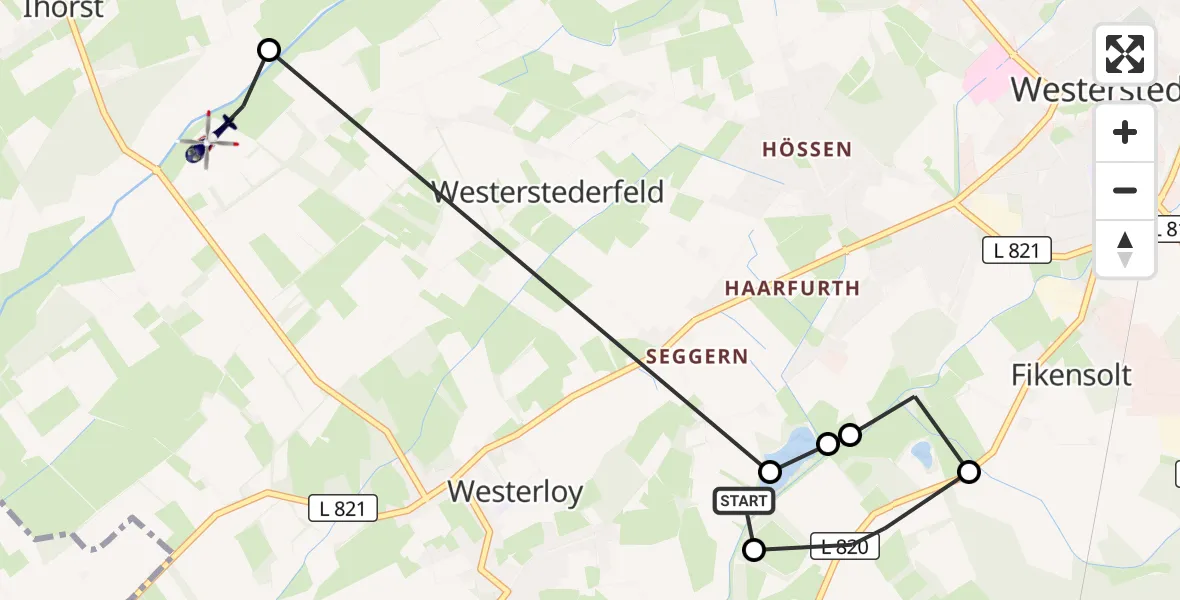 Flugroute Polizeihubschrauber Westerloy - Ihorst, 14 März 2026, 09:58