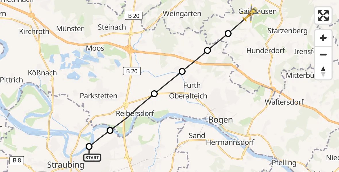 Flugroute Rettungshubschrauber Sankt Elisabeth Hospital Straubing - Ehren, 14 März 2026, 10:03