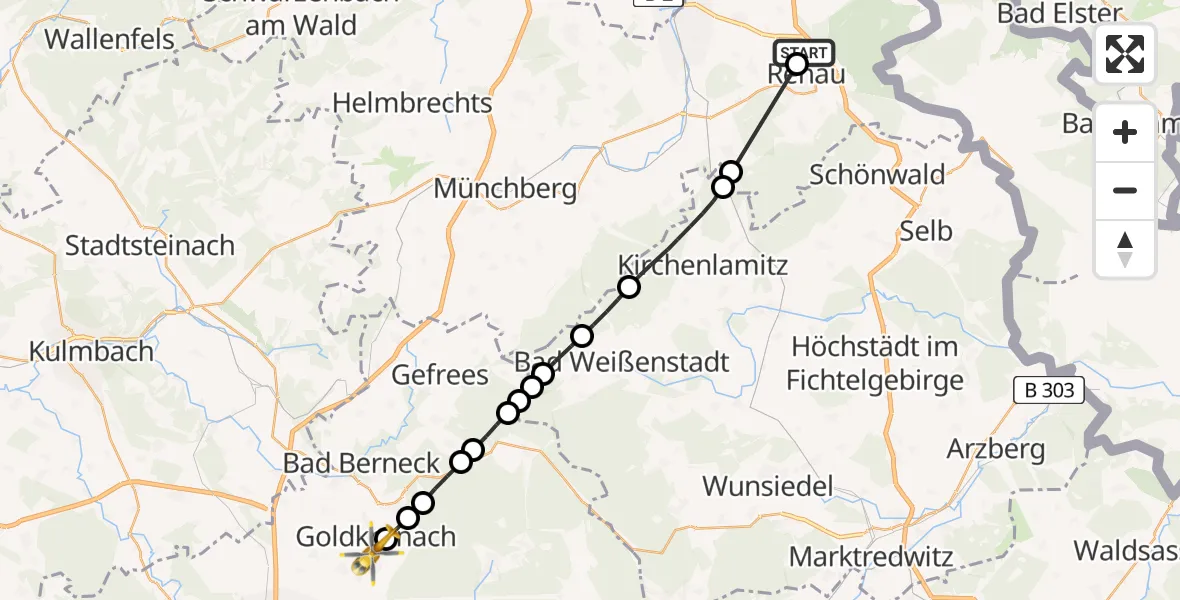 Flugroute Rettungshubschrauber Regnitzlosau - Nemmersdorf, 14 März 2026, 10:07