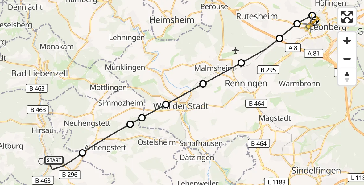 Routekaart van de vlucht: Rettungshubschrauber nach Leonberg Hospital