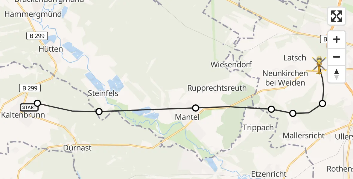 Flugroute Rettungshubschrauber Kaltenbrunn - Latsch, 14 März 2026, 10:22