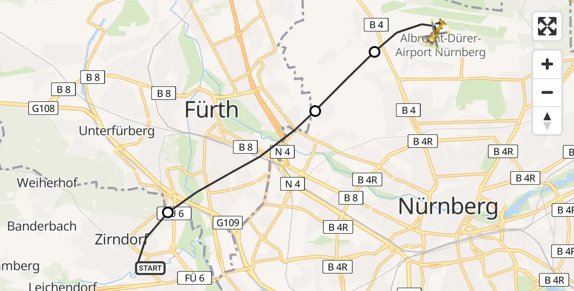 Routekaart van de vlucht: Rettungshubschrauber nach Nuremberg Airport