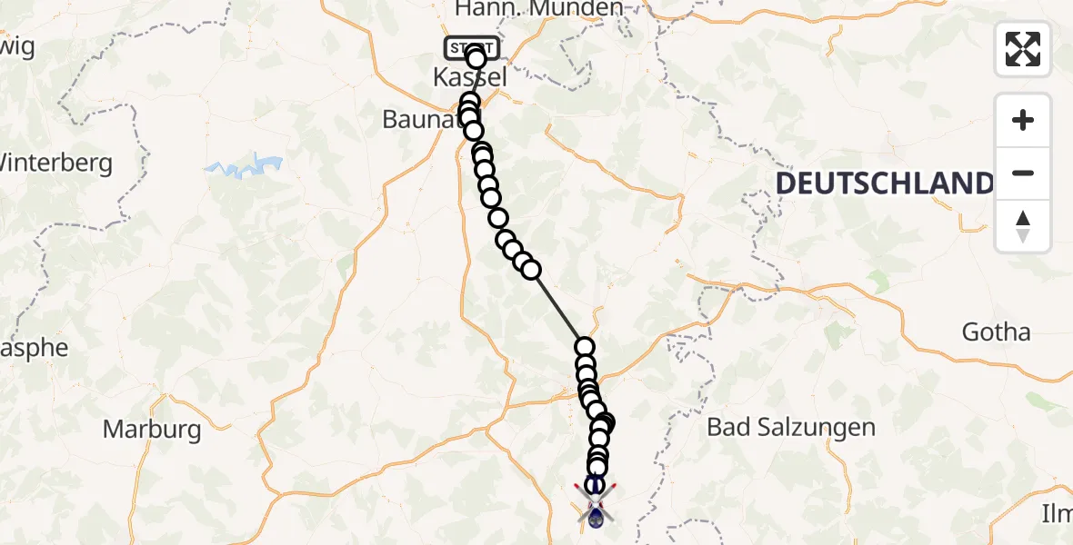 Routekaart van de vlucht: Polizeihubschrauber nach Roßbach, K 147