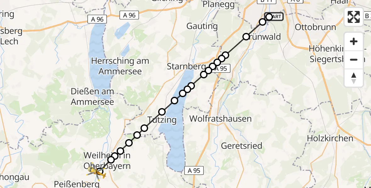Flugroute Rettungshubschrauber ADAC Air Rescue Center Heliport (Christoph 1) - Oderding, 14 März 2026, 10:33