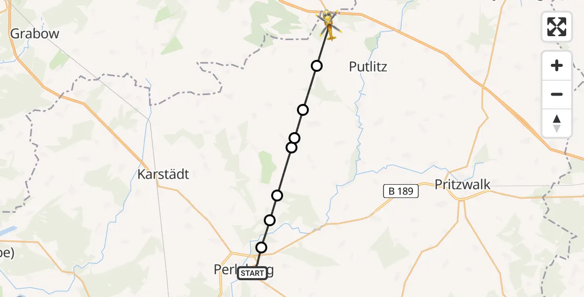 Flugroute Rettungshubschrauber Perleberg - Putlitz, 14 März 2026, 10:38