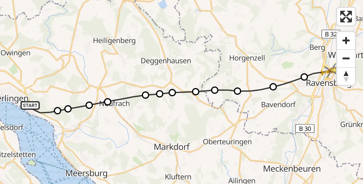 Routekaart van de vlucht: Rettungshubschrauber nach Ravensburg, Ulmer Straße