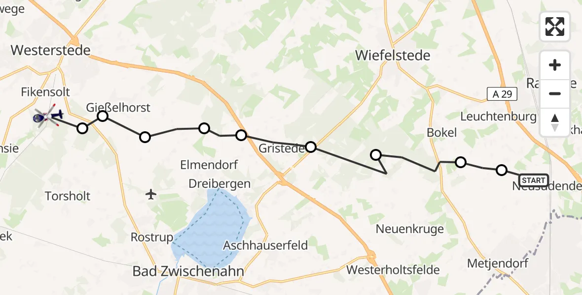 Flugroute Polizeihubschrauber Neusüdende - Fikensolt, 14 März 2026, 10:49
