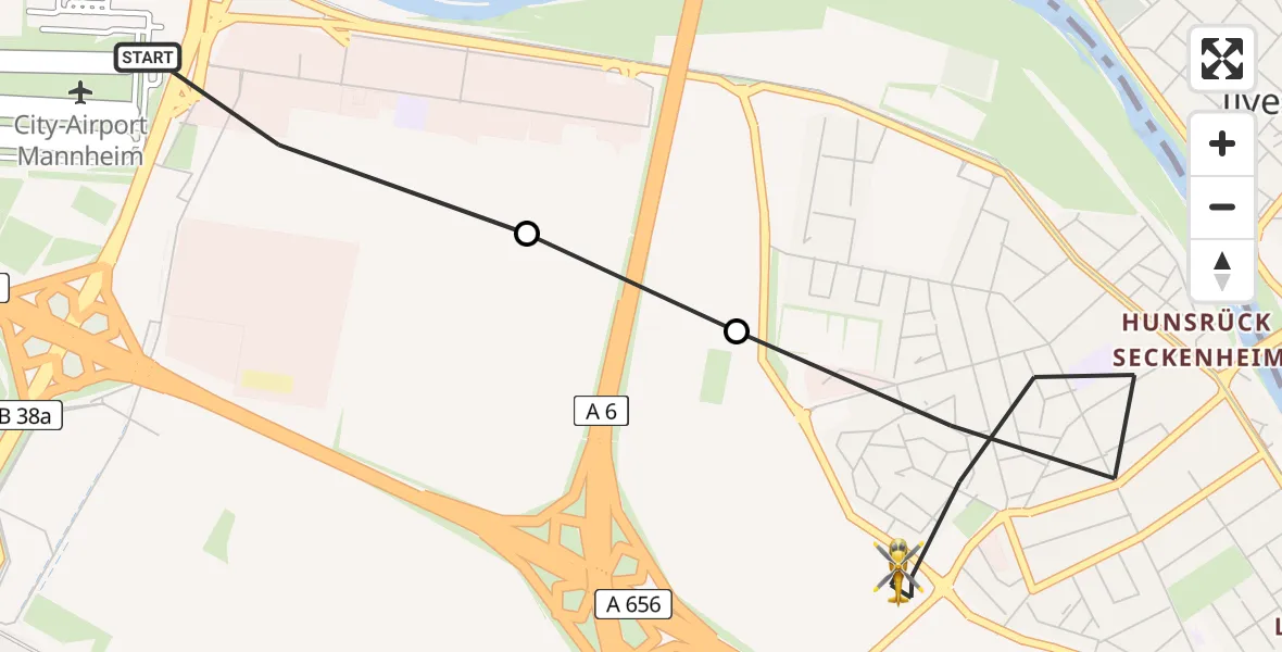 Flugroute Rettungshubschrauber Mannheim-City Airport - Mannheim, 14 März 2026, 10:50