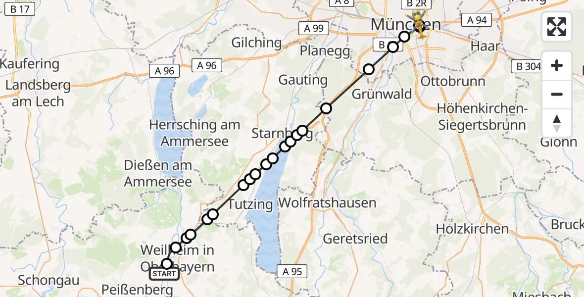 Flugroute Rettungshubschrauber Oderding - Rechts der Isar University Hospital, 14 März 2026, 10:59