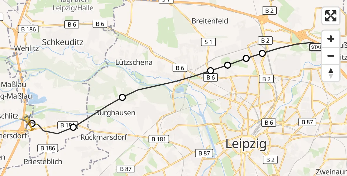 Flugroute Rettungshubschrauber Nordost - ADAC Air Rescue Station Leipzig/Schkeuditz-Dölzig Heliport (Christoph 61), 14 März 2026, 11:00