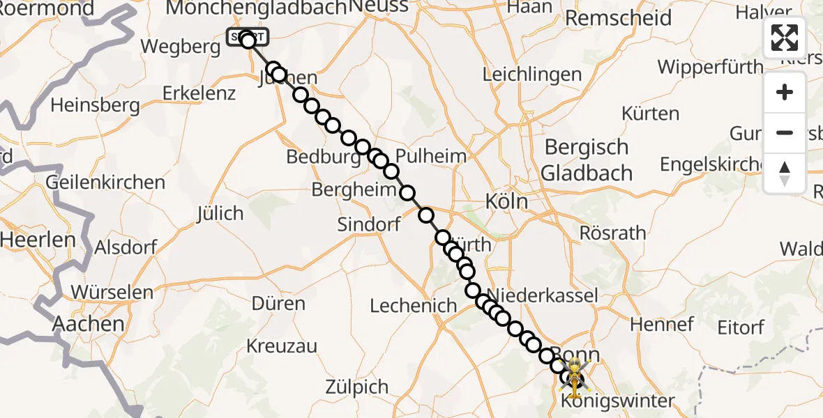 Routekaart van de vlucht: Ambulanzhubschrauber nach Bonn University Hospital